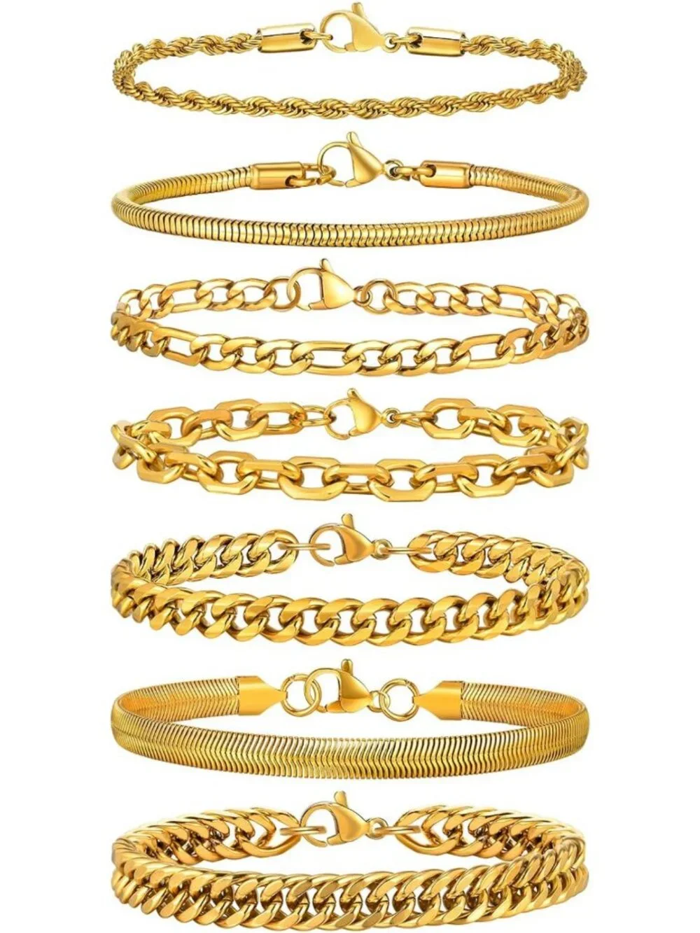 Sturdy Stainless Steel Cuban Link Chain Bracelet Set for Men & Women, 5/7 Pcs
